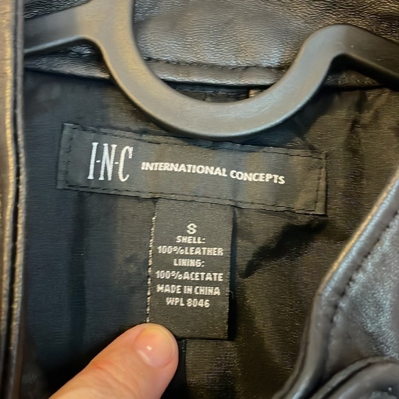 INC International Concepts Black Leather Moto Cargo Vest size S - Picture 6 of 14